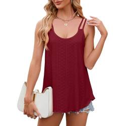 Tanktop Damen Sommer Spaghetti Top Locker Oberteil Cami Ärmellose Blusen Damen Tanktop Camisole Casual Basic Träger-Tops für Damen Shirt Ärmellos Bluse Solide Öse Stickerei Rundhals Kurzarm Weste von SHAINE