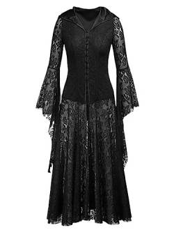 Gothic Clothes Vintage Lace Dress Women Streetwear Long Sleeve Black Sexy Hooded Dress Halloween Fashion Party Dresses-Black,M von SHANHE