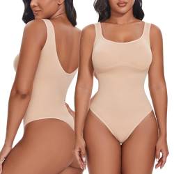 SHAPERIN Damen Formender Body Bauchweg Miederbody String Rückenfreier Shapewear Bodysuit Eckiger Ausschnitt Nahtloser Body Shaper, Beige, M von SHAPERIN