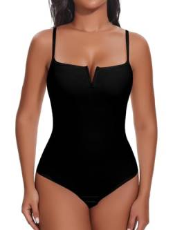 SHAPERIN Formende Bodysuit Damen Bauchweg Miederbody Tanga Push Up Body Shaper Stringbody Shapewear, Schwarz, S von SHAPERIN