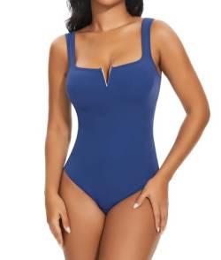 SHAPERIN Shapewear Bauchweg Damen Notch Ausschnitt Tanktop Formende Bodys Miederbody Body Shaper Tanga Blau S von SHAPERIN