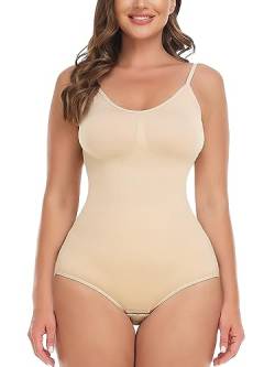 SHAPERIN Shapewear Damen Bauchweg Bodysuits Figurenformend Tanga Body Shaper Thong Formende Miederbody Beige-Tanga S von SHAPERIN