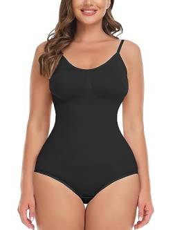 SHAPERIN Shapewear Damen Bauchweg Bodysuits Figurenformend Tanga Body Shaper Thong Formende Miederbody Schwarz-Tanga 2XL von SHAPERIN