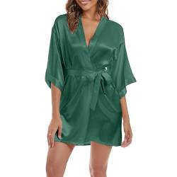 SHCNSJC Satin Bademantel Kimono Robe Damen Leicht Morgenmantel Kurzer Satin Bademantel,Grün,XL von SHCNSJC