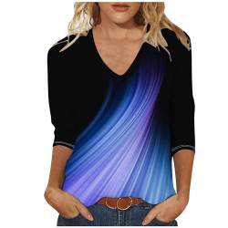 SHECO Tops Damen Langarm V-Ausschnitt Tshirts Tunika Oberteile Solid Druck 3/4 Arm Tunika Lässig Rundhals Mode Oberteile Langarmshirt Silvester Bedruckte Bluse Damen Elegant Lässige Tops von SHECO