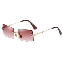 SHEEN KELLY Square Ultra-Small Frame Sonnenbrille für Frauen Männer Rectangle Retro durchsichtige Linse randlose Sonnenbrille von SHEEN KELLY