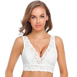 SHEKINI Damen BH Ohne Bügel Bralette Damen Spitze Blumen Spitzen Bustier mit Abnehmbare Gepolstert V-Ausschnitt Sexy Bra Unterwäsche Dessous Frauen Oberteile Top von SHEKINI