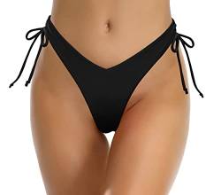 SHEKINI Damen Bademode Hoch Schnitt Brazilian Tanga Bikinihose Sommer Badeanzug High Cut Thong Badehose(XL,Schwarz) von SHEKINI