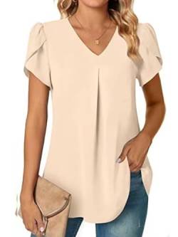 SHEKINI Damen Bluse Sommer Elegant V-Ausschnitt Shirt Damen Kurzarm Tunika Shirt Oberteil Flowy Rüschenärmel Chiffon Tops Lässige Blusen von SHEKINI