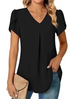 SHEKINI Damen Bluse Sommer Elegant V-Ausschnitt Shirt Damen Kurzarm Tunika Shirt Oberteil Flowy Rüschenärmel Chiffon Tops Lässige Blusen von SHEKINI