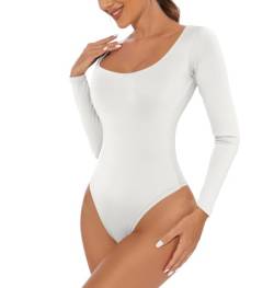 SHEKINI Damen Body Langarm Elegant Shapewear Bodysuit Bauchweg Stringbody U-Ausschnitt Slimming Body Shaper Tops Unterziehbody Langarmbody T-Shirt Oberteil von SHEKINI