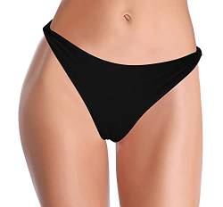 SHEKINI Damen Chic Design Elegant Bikinihose Klassisch Niedrige Taille Triangel Volltonfarbe Bikini Slip Badehose Badebekleidung für Frauen (Schwarz, XL) von SHEKINI