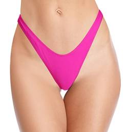 SHEKINI Damen V Schnitt Niedrige Taille Tanga Charmant Brasilianer Bikinihose Sexy Chic Thong Bikini Unterteil Badehose String Schwarz Badeanzug (XL,Fluoreszierendes Rosa) von SHEKINI