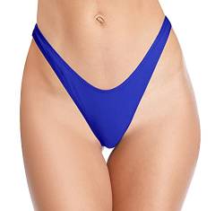 SHEKINI Damen V Schnitt Niedrige Taille Tanga Charmant Brasilianer Bikinihose Sexy Chic Thong Bikini Unterteil Badehose String Schwarz Badeanzug (XL,Königsblau-1) von SHEKINI