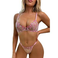 SHEKINI Dessous Damen Sexy Unterwäsche für Frau Mesh BH Set Push Up Bügel BH,Spitzen Reizwäsche Erotische Unterwäsche 2-teiliges BH und Slip von SHEKINI