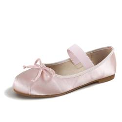 SHEOMSIE Satin Riemchenschuhe Flats with Riemen Ballet Schuhe with Schleife Slipper Pumps Rosa Asian Size 34 von SHEOMSIE