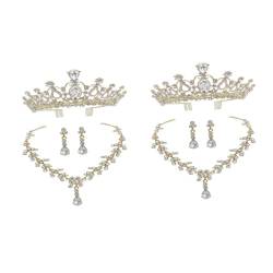 SHERCHPRY 2 Sätze Hochzeitskleid-Accessoires Strass-Braut-Tiara Braut-Ohrring Braut Halskette Hochzeitshaarschmuck für Frauen graceling gracy frauen schmuck Zubehör für Partykostüme Golden von SHERCHPRY