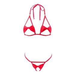 SHERRYLO Micro String Bikini Slutty Crotchless Extreme Bikinis Sexy Exotic Mini Gstring Tanga Swimsuit Skimpy Bathing Suit, 17119, Rot, Einheitsgröße von SHERRYLO