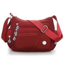 SHIFANQI Frauen Crossbody Bag Nylon Leichte Umhängetasche mit Multi Taschen Wasserbeständig (Rot) von SHIFANQI