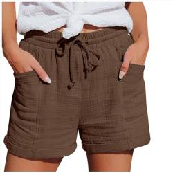 SHITOUJI Damen Shorts Sommer Mode Lässige Musselin Hose mit hoher Taille Gerades Bein Sport Lässige Lockere Shorts mit Kordelzug Kurze Hose mit Taschen Gummiband Freizeit Shorts Elastische Stoffhose von SHITOUJI