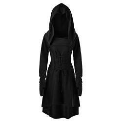 Halloween KostüM Damen Gruselig Bandage Frauen Niedriges Kleid Mit Kapuze Long Up Vintage Lace Pullover High Costumes Women's Dress Strickkleid A Linie (Black, M) von SHOBDW