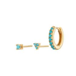 Damen-Ohrring-Set, S925-Sterlingsilber, Gold, Silberfarbe, Diamant-Ohrringe, Ohrringe, Schnalle(Gold-Turquoise) von SHYLAC