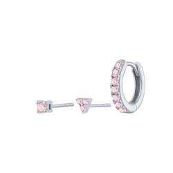 Damen-Ohrring-Set, S925-Sterlingsilber, Gold, Silberfarbe, Diamant-Ohrringe, Ohrringe, Schnalle(Silver-Pink Diamonds) von SHYLAC