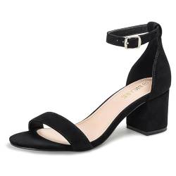 SICARE Women's Heeled Sandals Open Toe Strappy Heels Block Chunky Heels Strappy Sandals Ankle Strap 2.3IN Low Heels Dress Shoes Pumps Sandals for Women Wedding Party Work,Black,Size 40 von SICARE