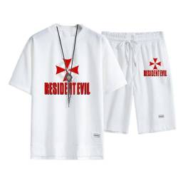 SIDHU 2-teiliges Sportbekleidungs-Herren-Kurzarm-Shorts-Set „Resident Evil Umbrella“ Bedrucktes Sommer-T-Shirt Freizeitanzug-Set Rundhals-T-Shirt Lässiger Jogginganzug, White-L von SIDHU