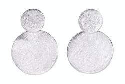 SILBERMOOS Damen Ohrstecker groß zwei Kreise beweglich Scheibe Schild Platte Kreis rund gebürstet 925 Sterling Silber Ohrringe von SILBERMOOS