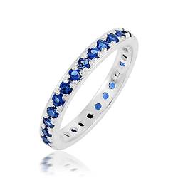 925 Sterling Silber Natürlicher blauer Saphir September Geburtsstein Eternity Silber Ehering für Sie 65 (20.7) von SILCASA