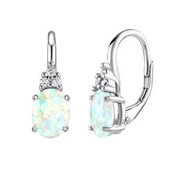 SILVEGO Damen Ohrringe aus 925 Sterling Silber mit weißem synthetischem Opal und Zirkonia von SILVEGO