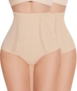 SIMIYA Shapewear Damen Bauchweg Unterhose, Miederhose Hoher Taille Figurformende Tanga Unterwäsche, Bauch Weg Bauchkontrolle Shaping Miederslip für Frauen(2 x Beige,XL) von SIMIYA