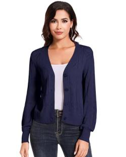 SIMIYA Strickjacke Damen V-Ausschnitt, Festlich Elegant Cardigan Damen, Casual Langarm Knopfleiste Solider Bolero(Marineblau,XXL) von SIMIYA