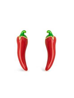 SINGULARU - Ohrringe Red Chili Pepper - Ohrringe aus 18Kt vergoldetem Messing - Ohrringe mit Emaille-Details und Chili-Motiv - Silikon-Verschluss - Damenschmuck von SINGULARU