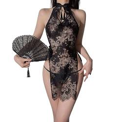 SINMIUANIME Sexy Cosplay für Frauen Cheongsam Dessous Kostüm Anime Babydoll Anzug Chinesischer Stil Qipao Kleid (A078Schwarz) von SINMIUANIME