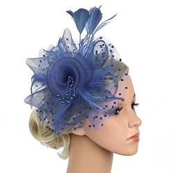 Organza Hut mit Feder Harrschmuck Netzschleier Fascinator Hochzeithut Damen Ascot Hut Blume Kopfbedeckung Vintage Royal Stirnband Geteilten Clip Partyhut Kirche Hochzeit Cocktail von SIQITECH