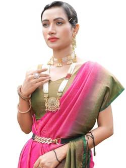 SIRIL Damen Art Seide Jacquard, Quaste Sari mit ungenähter Bluse Stück, Rani Pink, Gold von SIRIL