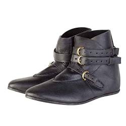 Retro Frauen Männer Ritter Kurze Stiefeletten - 1 Paar Wikinger Stiefel Ritter Stiefel Schuhe - Pu Leder Stiefel Mode Stiefel für Cosplay,Schwarz,43 von SIULAS