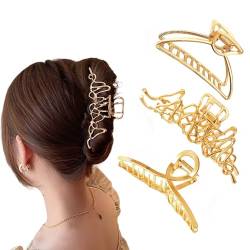 SIXDUTON 3 Stück Haarklammer Große für Damen, Rutschfeste Gold Metall Haarklammer, Haarspangen Mädchen Claw Clip Haar Klammern Set für Frauen Mädchen Dickes Dünnes Haar (C) von SIXDUTON