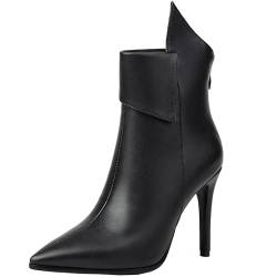 SJJH Klassische Glänzende Stiefeletten für Damen mit Spitzem Stilettoabsatz (Schwarz, 41 EU) von SJJH