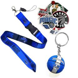 SKATES NBA Basketball Schlüsselanhänger Paar Lanyard Lanyard und passender Mini Basketball NBA Teams Lakers Bulls Kings Magic + 10 zufällige NBA-Aufkleber in Geschenkbox, Paar O. Magic + Stick, One von SKATES