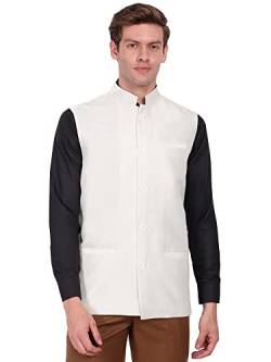 SKAVIJ Herren Indien Dupion seide Nehru-Jacke For Hochzeit (Large,Cremefarben) von SKAVIJ