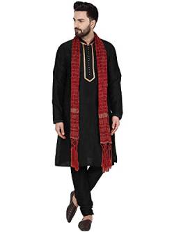 SKAVIJ Herren Kurta Pyjama und Stola Indische Ethnisch Outfit Set (Schwarz, S) von SKAVIJ