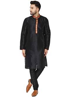 SKAVIJ Herren Tunika Kunstseide Kurta Pyjama Set indisches Ethno Kleid (Schwarz, XL) von SKAVIJ