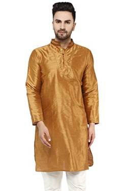 SKAVIJ Kurta Für Männer Kunst Seide Bestickte Langes Hemd Indisches Kleid (Small, Braun) von SKAVIJ