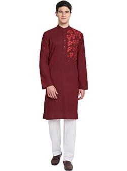 SKAVIJ Kurta-Pyjama-Set Für Männer Bestickt Baumwolle Hochzeit Party Kleid (Groß, Rot) von SKAVIJ