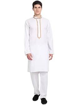 SKAVIJ Kurta-Pyjama-Set Für Männer Bestickten Baumwolle Party Kleid (X-Large, Weiß) von SKAVIJ