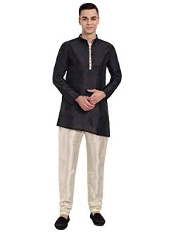 SKAVIJ Männer Kunst Seide Kreuzschnitt Ethnisch Outfiter Kurta-Pyjama traditionelle indische Kleidung (x-Large, schwarz) gesetzt von SKAVIJ