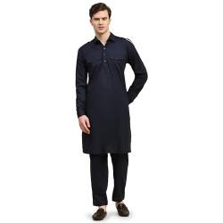 SKAVIJ Männer aus Baumwolle Pathani Kurta-Pyjama-Set indischen Sommerkleid Outfit Set Set (mittel, blau) von SKAVIJ